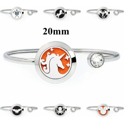 Unicorn 20mm 316L Stainless Steel Aromatherapy locket Bracelet Bangle Oil Diffuser Perfume Locket Bracelet Jewelry Free 10pads