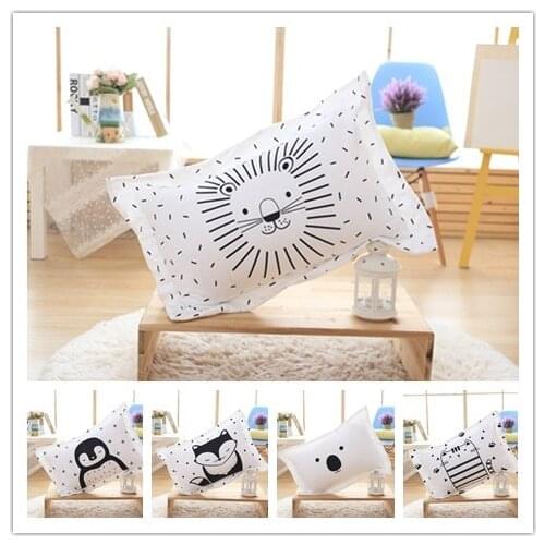 Ins Korean cartoon cute penguin pillowcase cats bear lion printed cotton single pillow covers Fox bedding pillowcase75*53cm