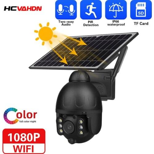 2MP WiFi Solar Battery PTZ IP Security Camera Outdoor Waterproof Two Way Audio Wireless CCTV Video Surveillance Dome Camera