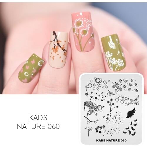 KADS Nail Stamping Plates Nature 060 Dandelion Bubble Leaves Butterfly DIY Stainless Steel Stamp Template Stencils for Nails