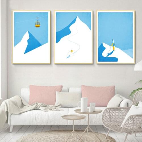 Vintag Ski Poster Snow Mountain Canvas Painting Modern Skier Art Print Nordic Telpher Wall Picture For Living Room Home Decor