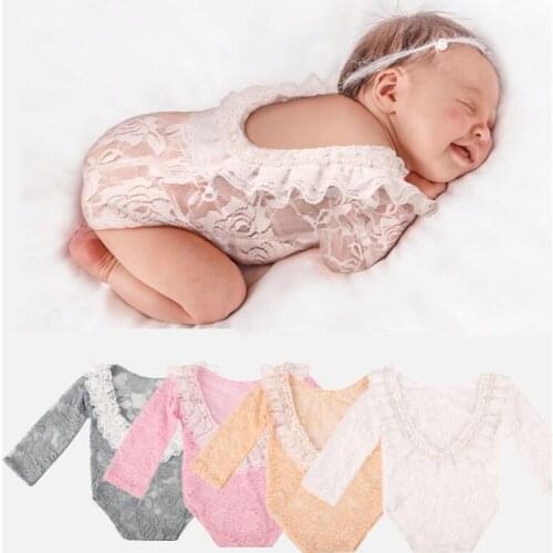 1PC Newborn Photography Props Girls Photo Costume Baby Cute Lace Pearl Romper Clothing