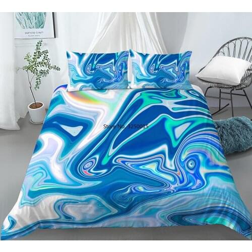 Beautiful Colorful Marble Bedding Set Pastel Pink Blue Purple Quicksand Duvet Cover Abstract Art Bed Set Bright Girl Bedspread