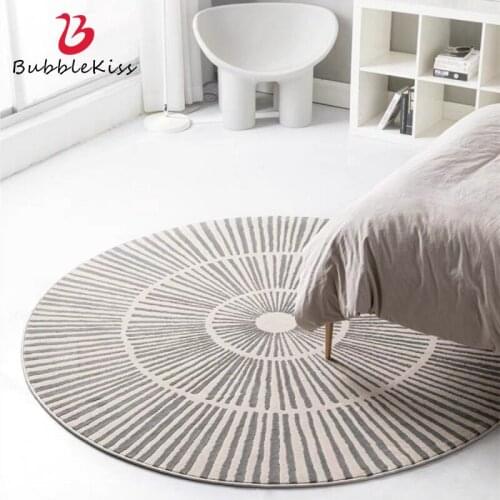 Bubble Kiss Lamb Cashmere Round Carpet In The Living Room Geometric Stripe Pattern Bedroom Decor Rug Bedside Non-slip Floor Mat