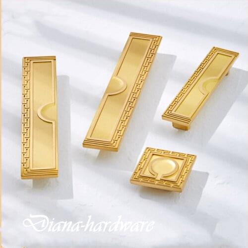 Chinese Style Square Brass Handle Wardrobe Kitchen Cupboard Handle Cabinet Door Drawer Pull and Knob Furniture Handles Hardware
