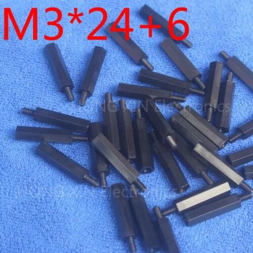 M3*24+6 1 pcs Black Nylon Standoff Spacer Standard M3 Male-Female 24mm Standoff Kit Repair Set High Quality