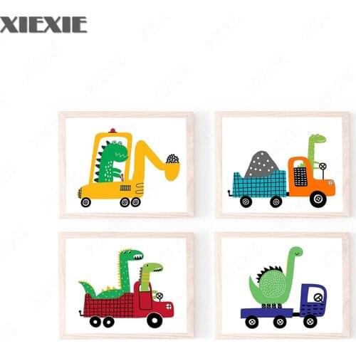 Boy Room Wall Art Print Dinosaur Canvas Painting Modular Print Playroom Poster Cute Truck Kids Room Decor Theme Picture Nursery