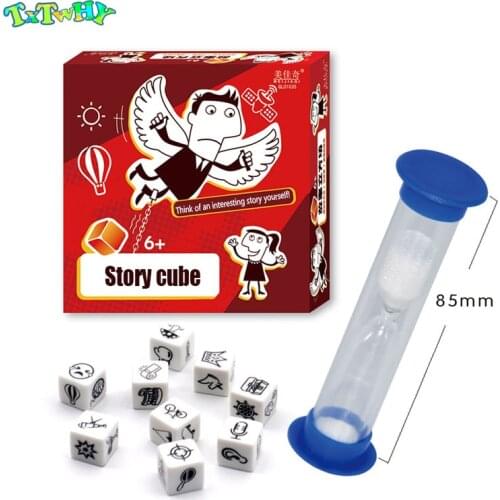 New Telling Story Dice Game Story Metal Box/Bag English Instructions Family twisty puzzle brain teaser Hourglass story cube