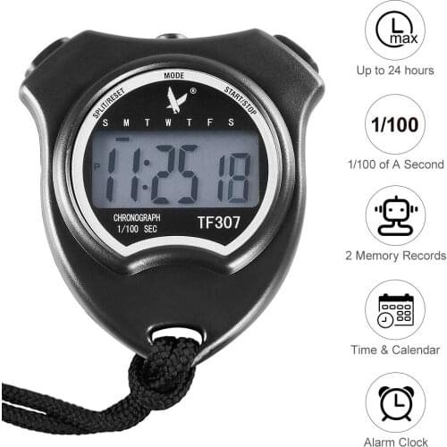 Single Row 2 Memories Stopwatch for Running Basketball Bicycle Sports Timer Stopwatch with Time Date Display Digital Calendar