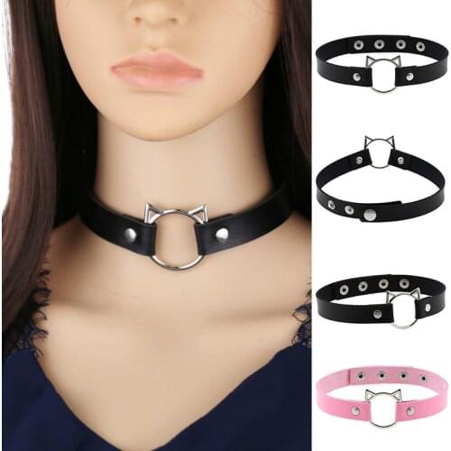Sexy Punk Harajuku Choker Cute Hollow Cat Collar Necklace For Women Handmade Adjustable Leather Chocker Necklaces Jewelry