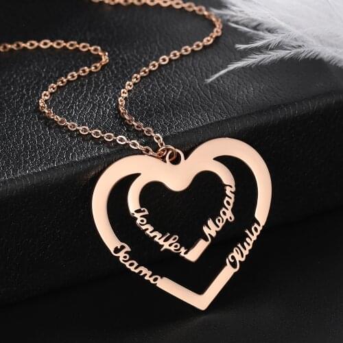 Personalized Chocker Necklace For Women Double Heart Name Necklace Custom Stainless Steel Pendant Graduation Season Sister Gift