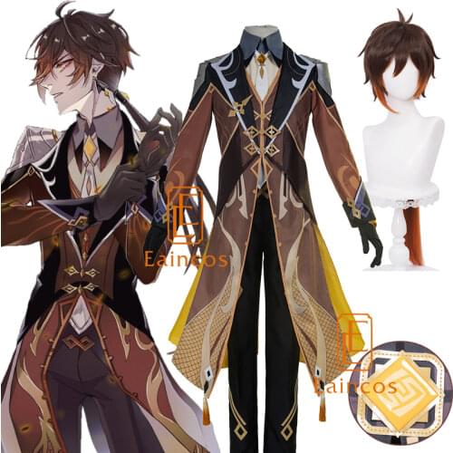 Game Genshin Impact Zhongli Cosplay Costume Wigs Liyue Harbor Halloween Party Men Outfit Customize Uniform