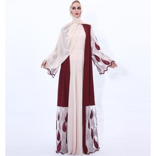 Eid Abaya Dress Muslim Women Open Front Kimono Abaya Cardigans Mesh Embroidery Dubai Turkey Elegant Modest Wear Long Sleeve