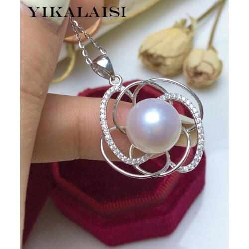 YIKALAISI 925 Sterling Silver Necklaces Jewelry For Women 12-13mm Big Oblate Natural Freshwater Pearl Pendants Wholesale