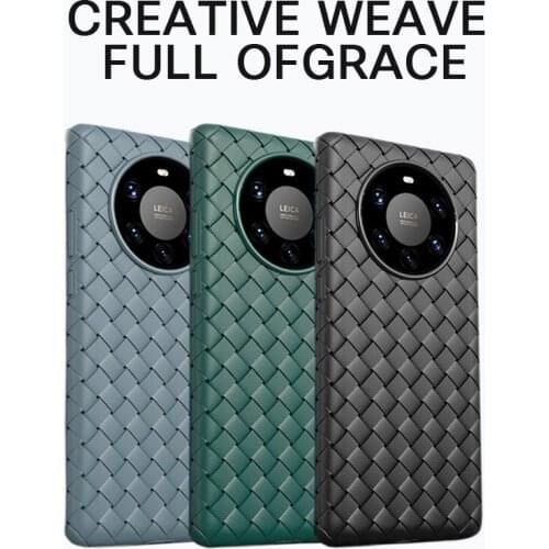 Shockproof Silicone Soft Breathable Mesh Weaving BV Grid PU Leather Phone Case For Huawei Mate 40 30 pro Cover Fundas Coque
