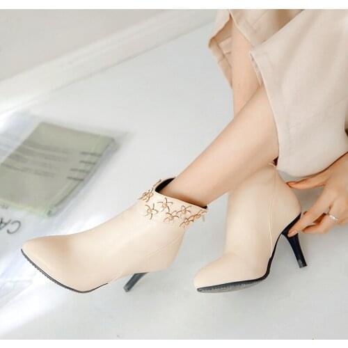 SAMSACQ Autumn and winter European and American fashion pointed toe color matching high heel short boots