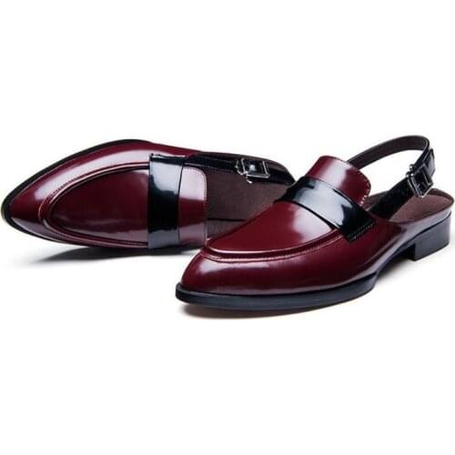 Mens Summer Sandals Pointed Toe Patent Leather Business Casual Sandals Shoes Men Breathable Hollow Office Work Sandals New 38-44