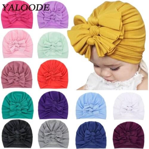 YALOODE Baby Girl Boy Hat Spring Autumn Cotton Bow Newborn Baby Beanie Cap Winter Warm Solid Color Children Kids Hat