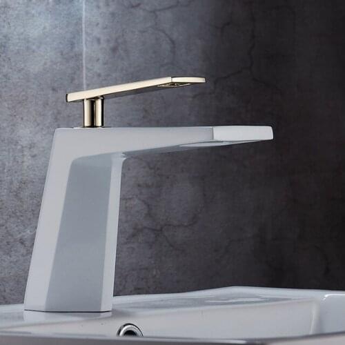 Black white bathroom basinfaucet Hollow shape bath Waterfall faucets single handle water mixer tap