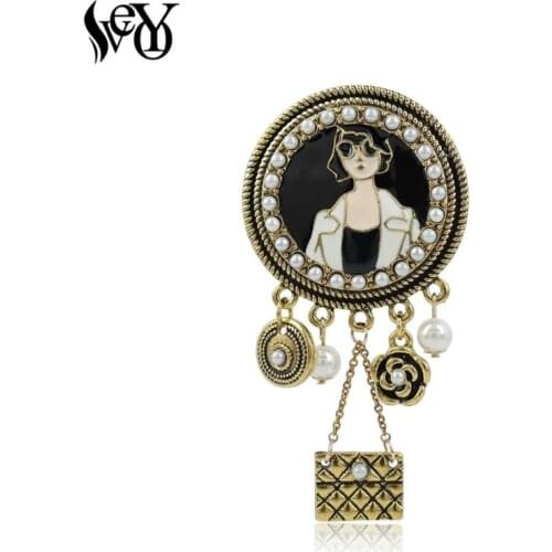VEYO Fashion Design Imitation Pearl Girl Head Portrait Brooch for Woman High Quality Zinc Alloy