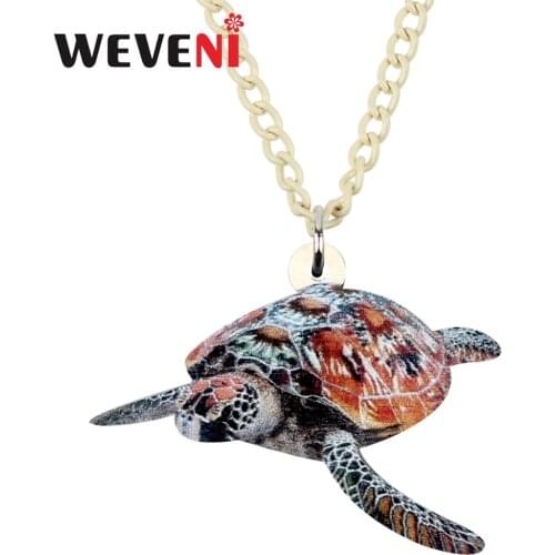 WEVENI Acrylic Sea Turtle Tortoise Necklace Pendant Chain Choker Ocean Animal Jewelry For Women Girls Festival Gift 2019 New Hot