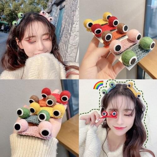 Cute Color Wool Frog Eyes Hairpin for Women Bangs Broken Hair Side Clip Fashion Sweet Fun Gift Trend Hair Accessories New 2021