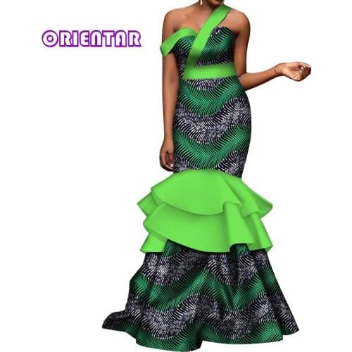 Women African Dress Batik Wax Print Off Shoulder Sexy Ankara Dresses Bodycorn Long Mermaid Dress Evening Party Plus Size WY212