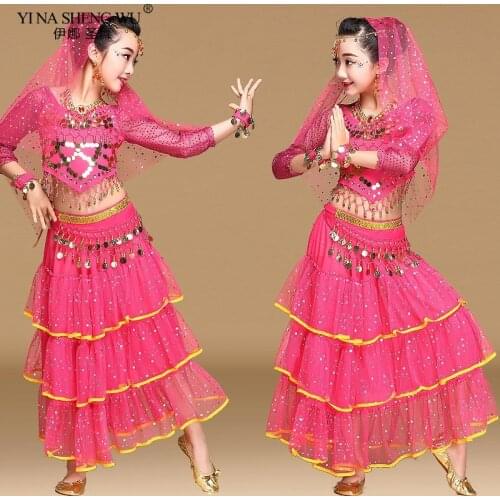 2/3/8Pcs Kid Belly Dancing Girls Belly Dance Costumes Children Belly Dance Girls Bollywood Indian Performance Dancewear Set