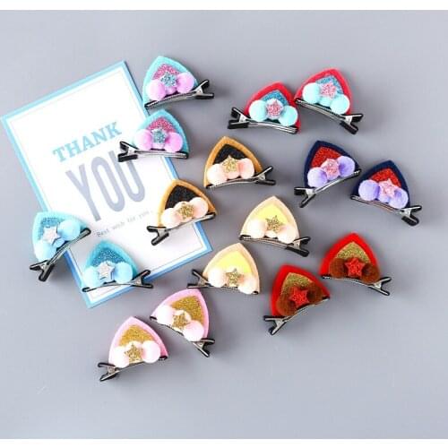 2Pcs / 1 Pair Creative cat ear hair clip childrens ball ball sequin cat ear headdress hair accessories cute hairpin