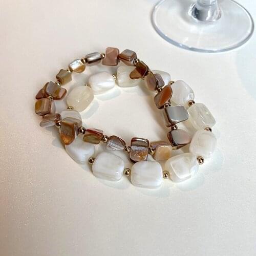 2pcs/Set Korean Fashion Natural Irregular Stone Bracelet for Women Girls Vintage Geometric Stretch Rope Bracelet Adjustable