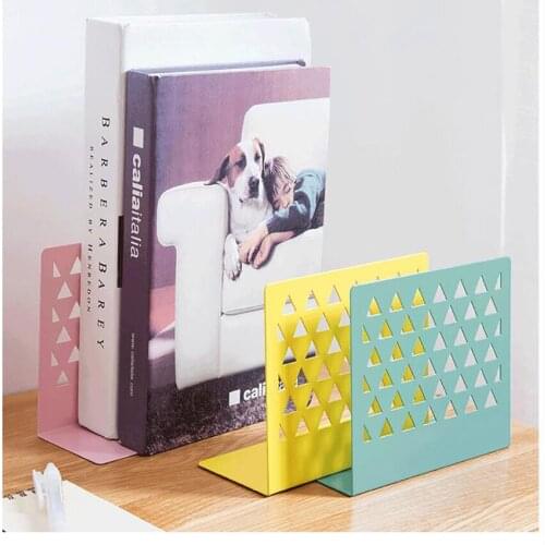 2pcs/lot Metal Hollow Desktop Bookends Organizer Book Ends magazine Book Shelf Holder student Bookrack for Home Office