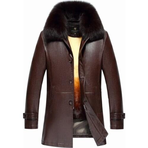 2017 Free shipping Hot Sale Fashion Winter Mens Coats Imitation Leather Jacket fox fur jacket Leather Jackets Men High Quality