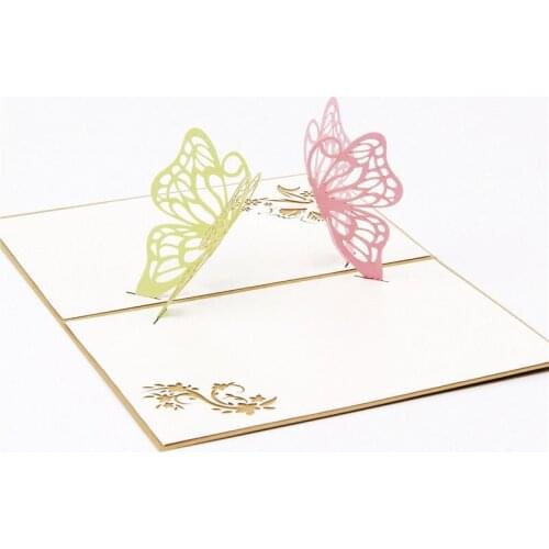 3D Laser Cut Handmade Carving Two Butterfly Paper Invitation Greeting Cards PostCard Business Children Wedding Gift Souvenir