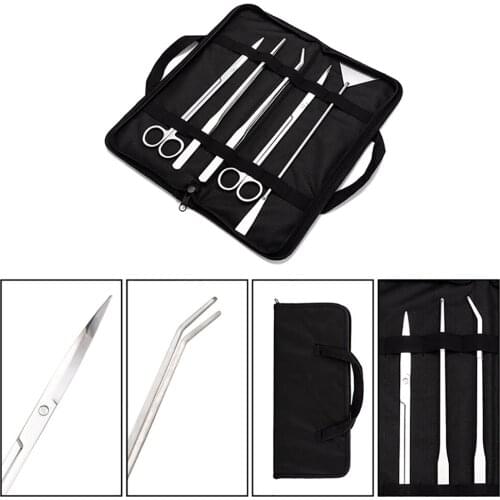 5pcs Aquarium Cleaning Tools Aquascaping Landscaping Tool Kits Stainless Steel Aquatic Plants Scissors Tweezers Set