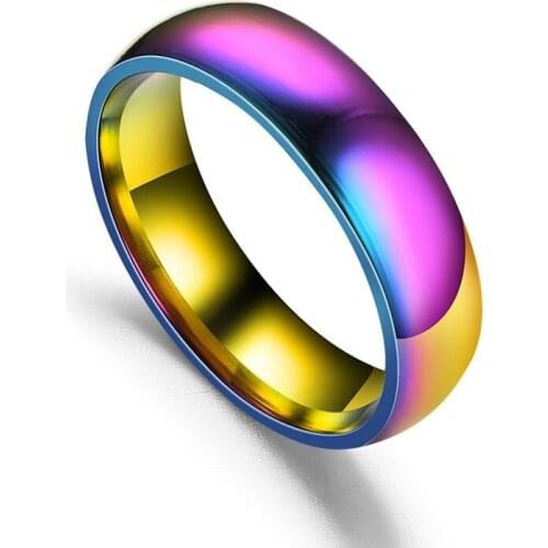 6mm Colorful Rings for Men Women Titanium Steel Couple Rings European and American Fashion Stainless Steel Smooth Ring Anillos