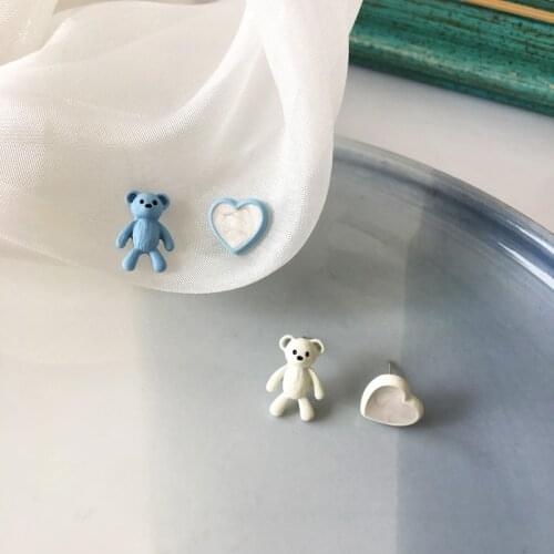 Cartoon bear sweet love asymmetric earrings cute girl earrings