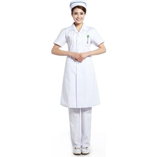 White lab coat for women short sleeve nurse uniform pharmacy coat nurse dress