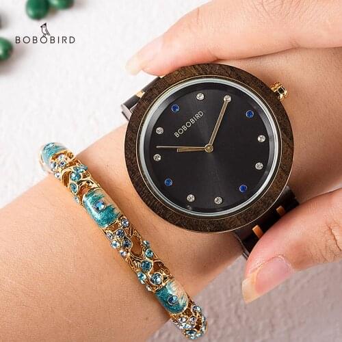 BOBO BIRD Women Wooden Watch Ladies Wristwatches Fashion Clock Golden Stainless Steel Strip zegarek damski In Gift Box