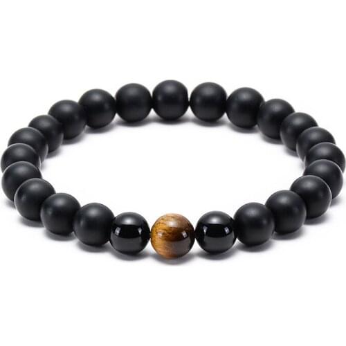 Natural Matte Onxy Bright Onxy Wrapped Tiger Eye Beaded Charms Unisex Bracelet Bangle Daily Jewelry Wedding Birthday Gift