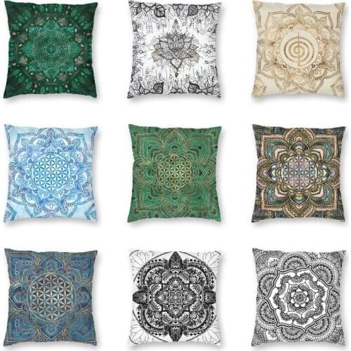 Flower of Life in Lotus Mandala Throw Pillow Case Square Decoration Print Geometry Flor Pattern Cushion Cover for Living Room