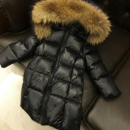 New children Down jacket baby girls Long slim down coat Real natural raccoon fur collar -30 degrees