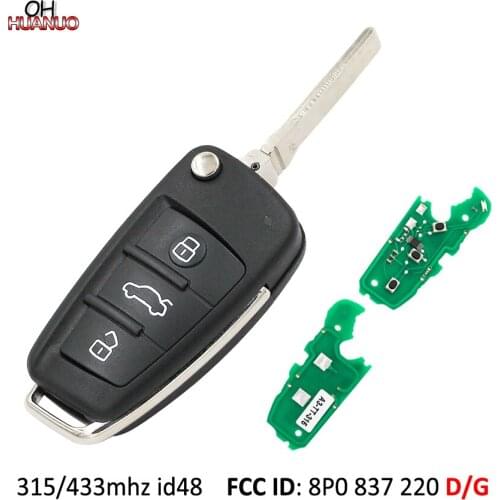 3 Button Smart Remote Key Fob 315/434MHz ID48 Chip for Audi A1 Q3 8P0 837 220 D HU66 Blade 8P0837220D/G