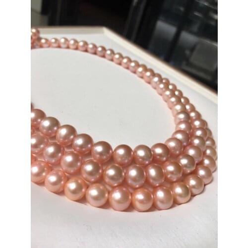 Fine Jewelry Natural Fresh Water 9-8mm Pink Peals Necklaces for Women Fine Pearls Necklaces