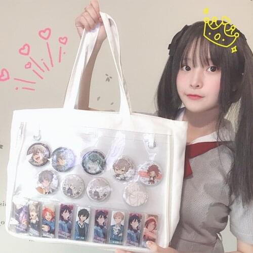 Kawaii Japanese Anime Itabag Women Shoulder Ita Bag with Clear Window Show Doll Badge Cosplay Canvas Tote Handbag Ita Bag Gift