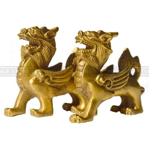 Fengshui Chinese Mascot Fly Dragon chi-lin Unicorn Kylin Pi Xiu Kirin Statue Halloween Couple Home Decoration