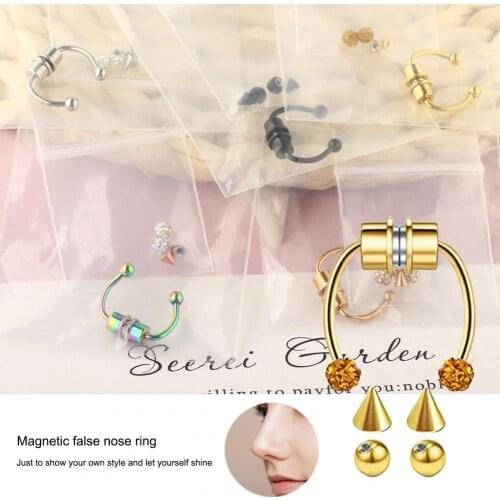 Magnetic Septum Nose Ring Horseshoe Fake Nose Ring Hoop Reusable Nose Ring Hoop Non-Piercing 316L Stainless Steel Magnetic Ring