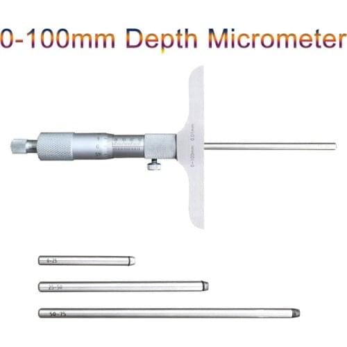 0-100mm Depth Micrometer 100mm 0.01mm Depth Micrometer Gauge With 4 Rods Measurement Caliper Tool