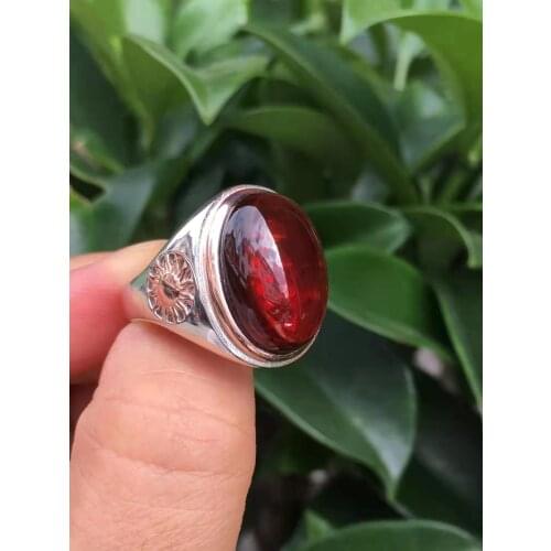 Natural Bloody Amber Mens Ring S925 Sterling Silver Jewelry Bague Homme Anillo Hombre Rare Precious Aliança De Namoro