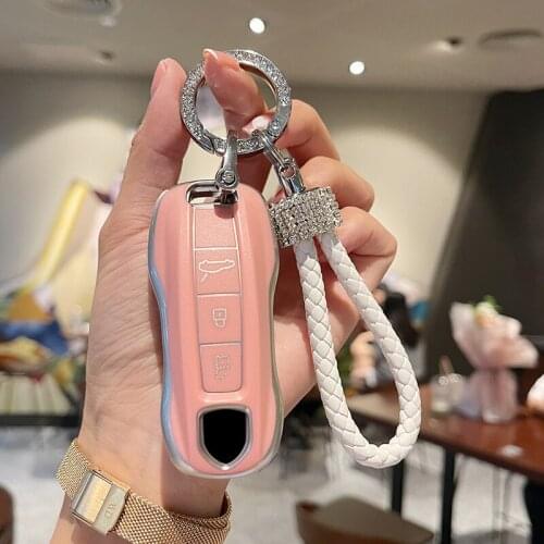 TPU Soft Car Key Shell for Porsche Lovely Key Chain Remote Control Key Cover Ring for Macan 911 Fashion Women Gift Accessories