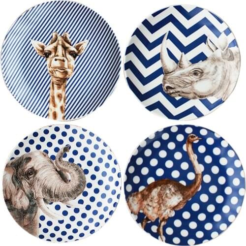 Best wild animal glaze ceramic party tableware set porcelain breakfast plate bowl noodle bowl coffee cup cup